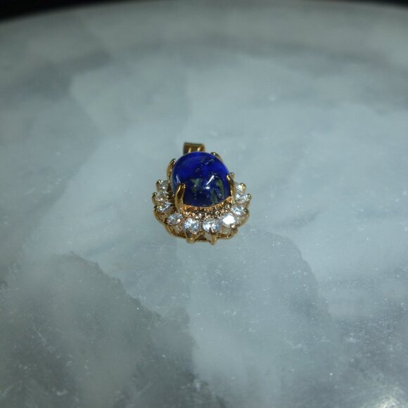 18K EP Gold Dolphin Ore Lapis Lazuli Swarovski Crystals Pendant - Picture 3 of 11